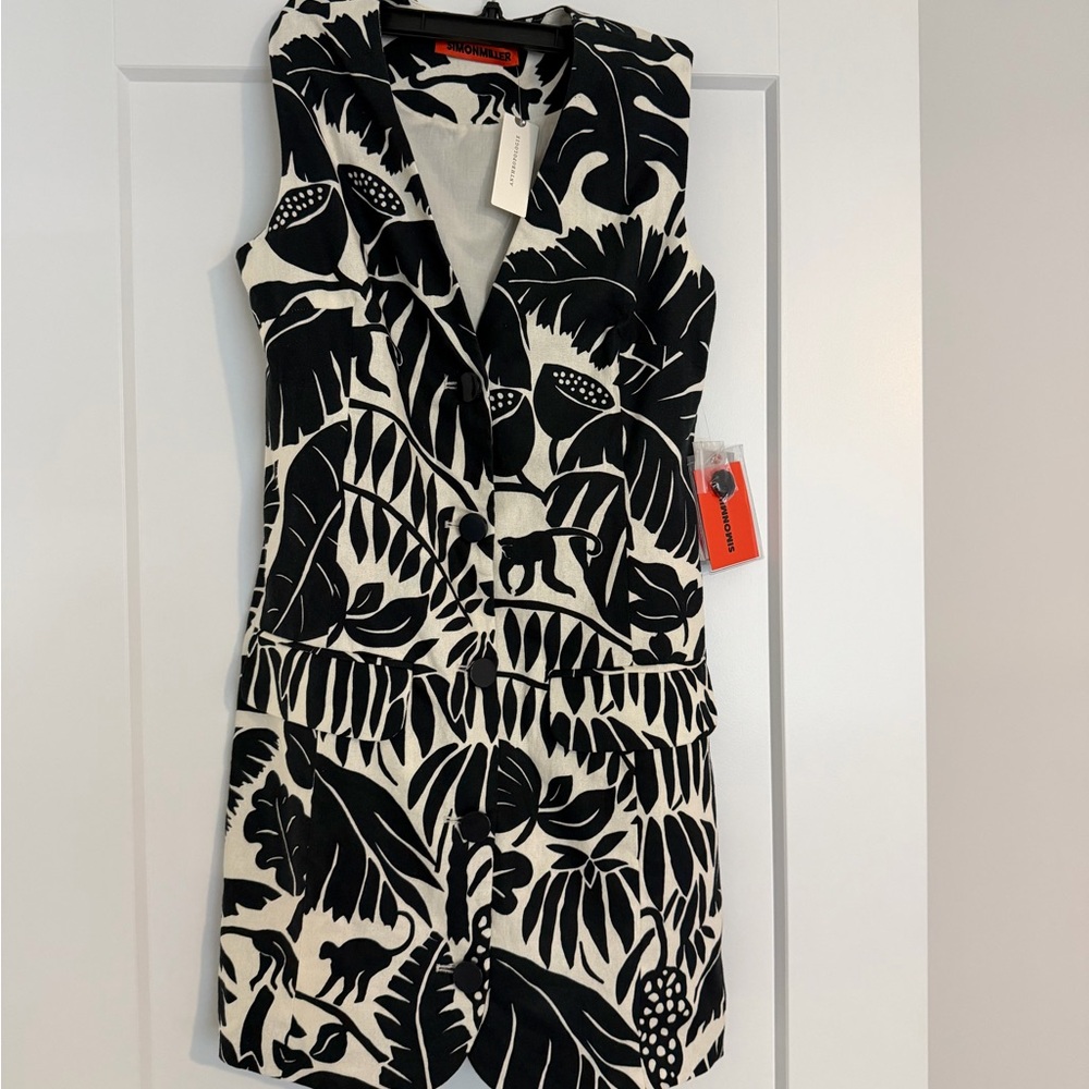 Simon Miller Black and White Tropical Print Mini Dress